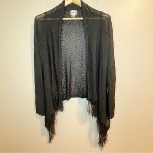 Chico's Black Cardigan Lightweight Open-Front Tassle Fringe Sweater